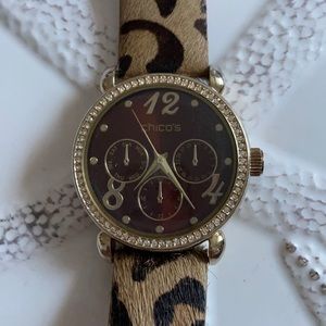 Chico’s leopard strapped large face watch